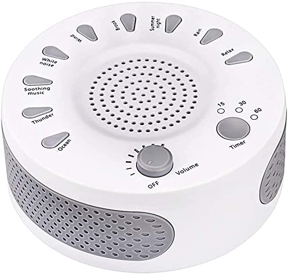 KINOEE White Noise Machine, a Portable Sleep Physiotherapy Machine, with 3 Timing Functions and 9 Natural Sound Options, Which Can Eliminate Sleep Disorders for Men, Women and Children (White)