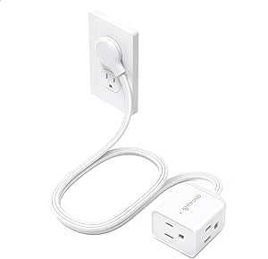 TROND 3ft Short Flat Extension Cord Indoor, Right Angle Ultra-Thin Flat Plug, 3 Way Multi Plug Outlets, 13 Amps, 1625W, Small Flexible SPT 16/3 Power Cable Splitter for Dorm Room Travel Essentials