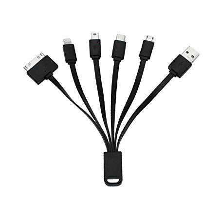 Almondcy 6 in 1 Multi USB Charging Cable for iPhone, ipad and Android Smartphones, Charging Cable with Type C Cable, 8pin Cable, 30pin Cable, Micro USB and Mini USB Cables (black)