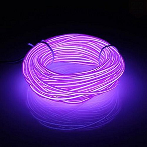 Lysignal 9ft Neon Glowing Strobing Electroluminescent Light Super Bright Battery Operated EL Wire Cable for Cosplay Dress Festival Halloween Christmas Party Decoration (Purple)