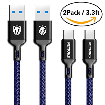 USB Type C Cable, Metrans USB 3.1 Cable Gen1 Nylon Braided Cable Fast Charging Sync Data Cable for Samsung Galaxy S8, S8 , LG G6 G5 V20, Nexus 5X 6P, MacBook, ChromeBook Pixel(3.3FT/2-Pack,Blue)