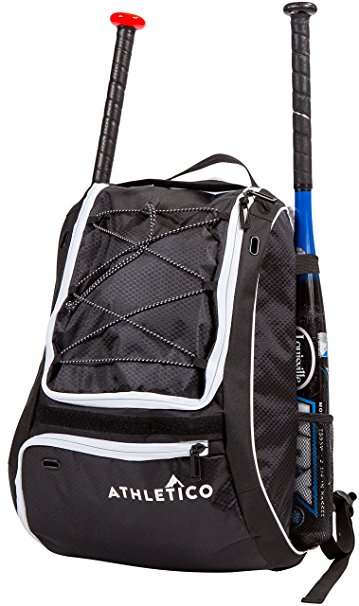 Athletico Baseball Bag | Backpack to Store And Transport Baseball & Softball Equipment Including Bat, Helmet, Glove, & Shoes | Side Bat Sleeve, Separate Shoe Compartment, & Fence Hook