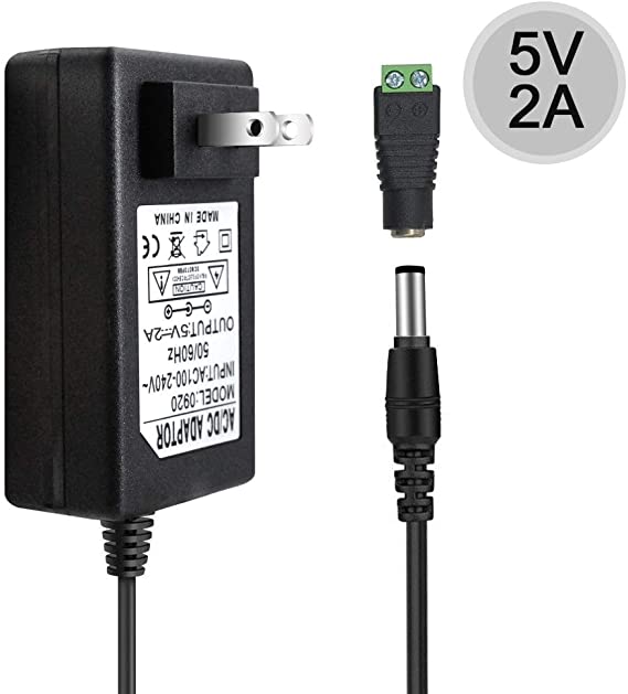 inShareplus 5V Low Voltage Power Supply, Transformer, Power Adapter, DC 5V 2A, 10 Watt Max, AC 100-240V to DC 5V, with 5.5/2.1 DC Female Barrel Connector