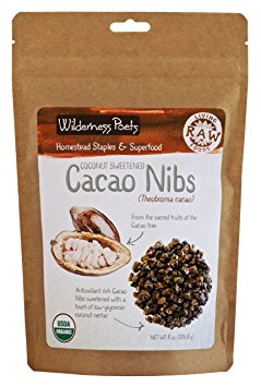 Wilderness Poets Cacao Nibs (Sweetened with Coconut Nectar) - Organic Raw Cacao Nibs, 8 oz