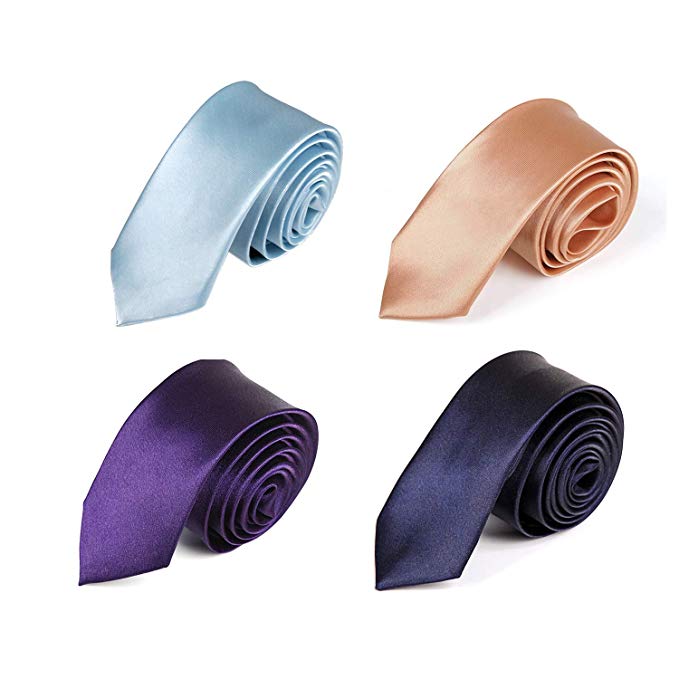 Goldenlight 4 Pack/Set Mens Ties Skinny Silk Solid Color 2" Slim Necktie for Men
