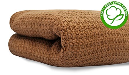 VALUE HOMEZZ 100% Soft Ringspun Cotton Thermal Blanket - King Mocha Easy Care Soft Cotton Blankets Houndstooth Design (King - 90 x 108 Inches, Mocha)