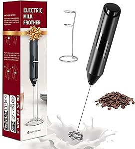 YSSOA Electric Milk Frother Handheld with Stainless Steel Stand Battery Operated Whisk Drink Mixer for Coffee, Frappe, Latte, Matcha, Hot Chocolate, Mini Hand Blender 2024 Version