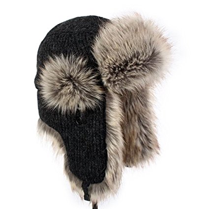 LETHMIK Winter Faux Fur Hunting Hat Unisex Trapper Russian Aviator Trooper Hat