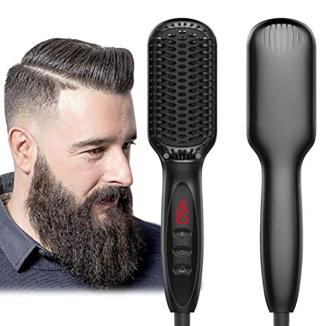 Beard Straightener for Men Ionic Beard Straightener Comb 2019 New Design Electrical Heated Hair Straightening Brush with Faster Heating, PTC Ceramic Technology, Auto Temperature Lock, For Home Travel