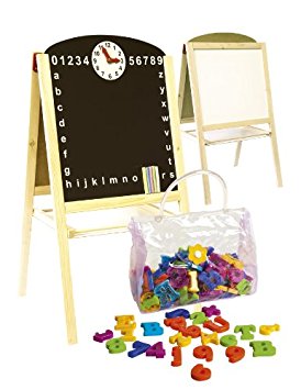 Double Sided Black and White Board Table Easel with Magnetic Letters.