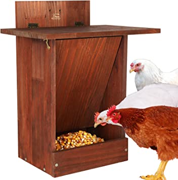 Solution4Patio Handcrafted Wooden Chicken Feeder Box, Chicken Coops Essentials, Large Capacity Gravity Chicken Feeder Automatic Dispenser, Cute Farm Gift