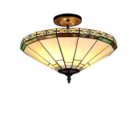 Chloe Lighting Chloe Lighting Belle 2-Light Tiffany Style Mission Semi Flush Ceiling Fixture with 16 in. Shade