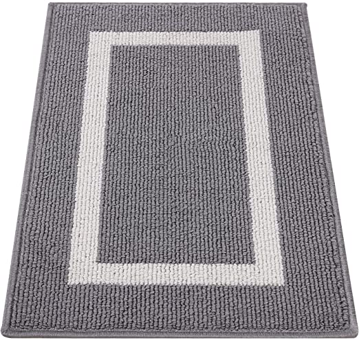 OLANLY Indoor Door Mat, 20x32, Non-Slip Absorbent Resist Dirt Entrance Rug, Machine Washable Low-Profile Inside Entry Door Rugs for Entryway, Grey