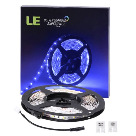 LE 16.4ft/5m Flexible LED Light Strips, 300 Units SMD 3528 LEDs, 12V DC LED Strip Lights, Blue, Non-waterproof, Lighting Strips, LED Tape