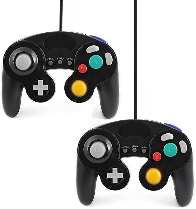 QUMOX 2 X black wired classic controller joypad gamepad for gamecube gc & wii ( Turbo Slow Feature )