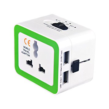 World Travel Adapter Wonplug International Travel Adapter [US UK EU AU] with USB Charger 2.4A & Universal USB Adapter (white) For Travel Accessories