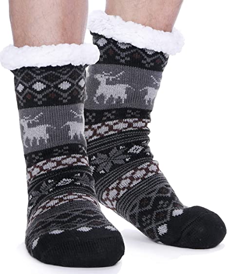 EBMORE Mens Slipper Fuzzy Socks Fluffy Winter Cabin Cozy Warm Soft Fleece Thick Comfy Gift Socks with Grips