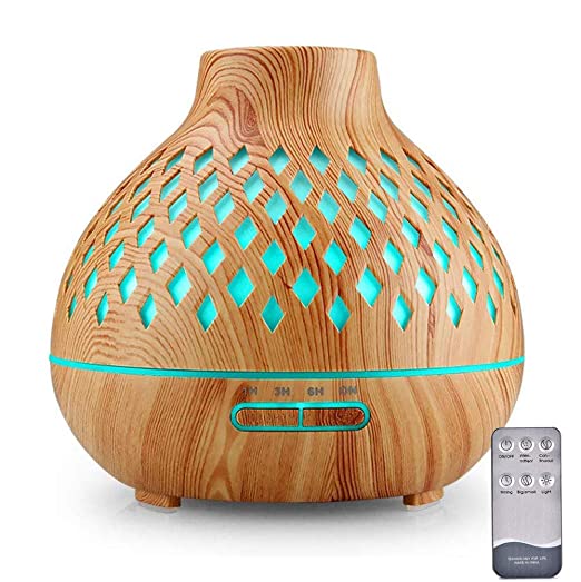 Essential Oil Diffuser, Remote Control Diffusers for Essential Oils, Ultrasonic Humidifier, Aromatherapy Diffuser with Waterless Auto-Off (Log Color)