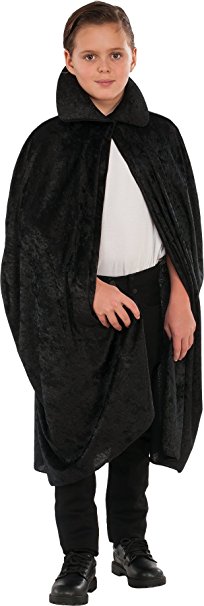 Rubies Costume Child's 36" Crushed Velvet Cape with Stand-Up Collar, Black, One Size