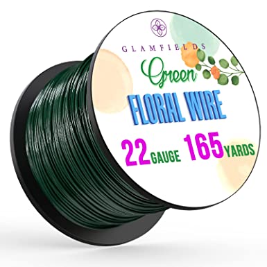 GLAMFIELDS Floral Wire, 165 Yards 22 Gauge Green Flexible Paddle Florist Wire for Flower, Crafts, Christmas Wreaths Tree, Wreath Frame, Garland, and Floral Arrangements, 1 Pack