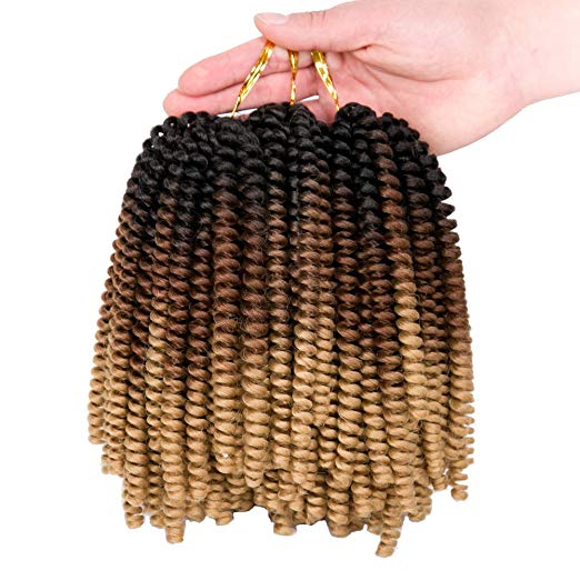 Spring Twist Hair Ombre Colors 3 Packs Synthetic Braiding Hair Extensions 8 inch fashion Crochet Braids (Black plus brown)