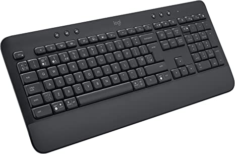 Logitech Signature K650 Wireless Keyboard with Wrist Rest, Full-Size, BLE Bluetooth or Logi Bolt USB, Comfort Deep-Cushioned Keys, Numpad, Compatible with most OS/PC/Windows/Mac, QWERTY UK - Grey