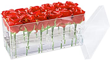 Flower Box Water Holder, Acrylic Rose Pots Stand - Decorative Square Vase with Removable 2 Tiers - Valentine's Day, Mother's Day, Birthday Gift, 12 Holes