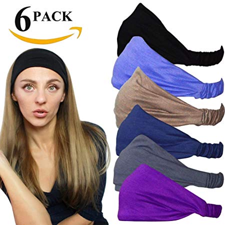 QING Headbands for Women Sweat Wicking Head Scarf Bandana Elastic Headband Wrap Pack of 6