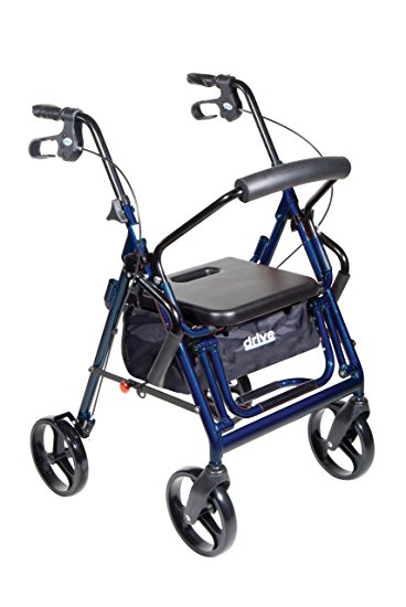 Drive Medical Duet Dual Function Transport Wheelchair Walker Rollator, Blue