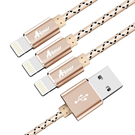 Aimus Lightning Cable [3Pack] 4FT 4FT 6FT Nylon Braided USB Charging Cord for iPhone X / 8 / 8 Plus / 7 / 7 Plus / 6 / 6 Plus / 5 / 5S / 5C / SE, iPad Mini 2 3 4 Air iPod (Gold)