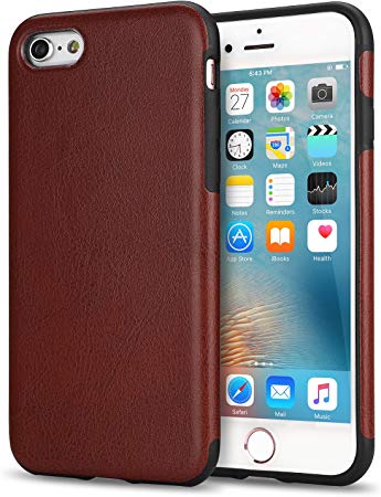 TENDLIN iPhone 6s Case, Premium Leather Back Flexible TPU Silicone Hybrid Soft Slim Cover Case for iPhone 6 and iPhone 6s (Brown)