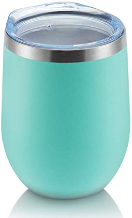 DOMICARE Insulated Wine Tumbler with Lid (1 Pack, Light Blue) - 12 OZ Stemless Double Wall Vacuum Traval Mug - Keeping Cold & Hot for Wine, Coffee, Cocktails, Drinks