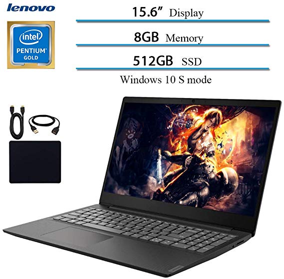 2019 Newest Lenovo 15.6" Laptop Computer, Intel Pentium Gold 5405U, 2.3GHz, 8GB DDR4 RAM, 512GB SSD, WiFi, Bluetooth, USB 3.1, HDMI, Windows 10 w/ Hesvap Accessories