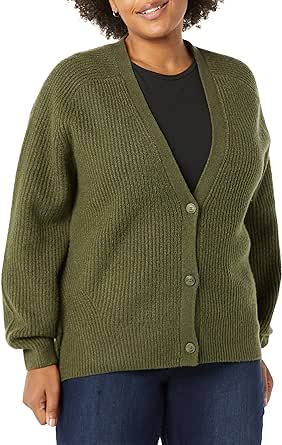 Amazon Essentials Women's Soft Touch Ribbed Blouson Cardigan-Discontinued Colors