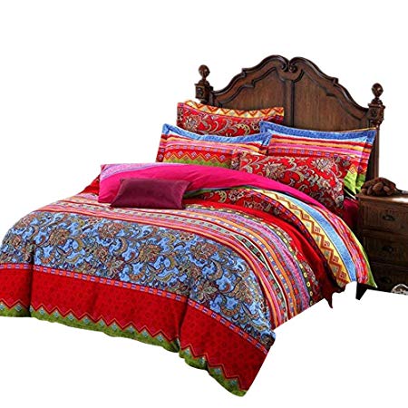 Ustide 3-Piece Colorful Bohemian Duvet Cover Set 100% Cotton Bedding Set 1 Comforter-Cover & 2 Pillowcases Double Size