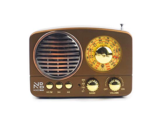 Noizzy Box Retro XS Vintage Classic Portable Bluetooth Speaker with LED Light/Display/FM Radio/Support Micro TF SD Card/USB Input, AUX Line-in (Brown)