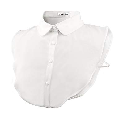 Wearlizer Collar Vintage Elegant Women's Fake Half Shirt Detachable Blouse with Round-Collar Design in Chiffon-White