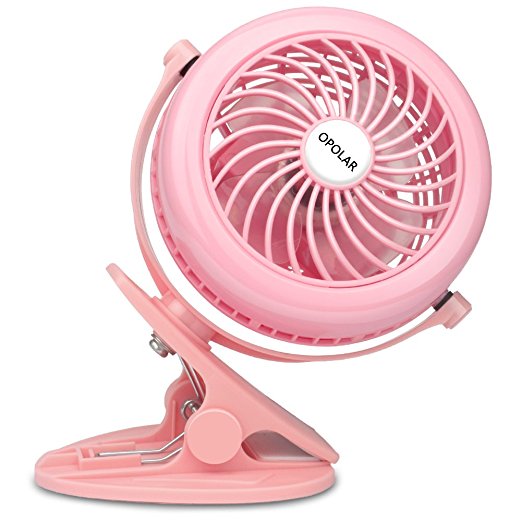 OPOLAR Rechargeable Clip and Desk Fan, Upgraded LG 2200mAh Battery, USB or Battery Powered, 3 Speeds, Free Adjustable Head, Small Personal 5.5 Inch Frame Black Fan for Baby Stroller(Pink)