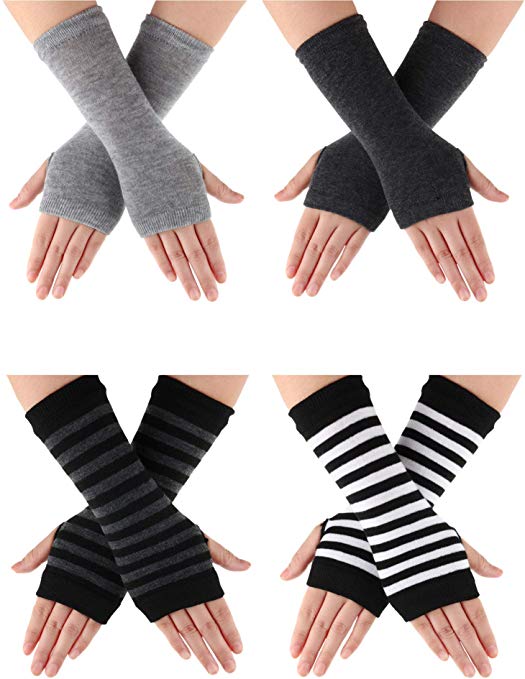 4 Pairs Wrist Fingerless Gloves with Thumb Hole Unisex Cashmere Warm Gloves