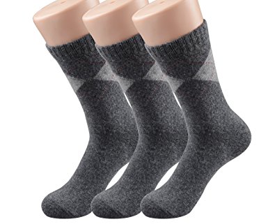 PUTON Men's Cashmere Rabbit Fur Blended Super Warm Crew Socks (Pack of 3)