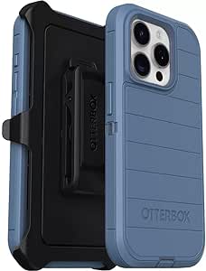 OtterBox iPhone 15 Pro (Only) - Defender Series Case - Baby Blue Jeans (Blue) - Screenless - Rugged & Durable - with Port Protection - Holster Clip includes - Microbial Defense Protection