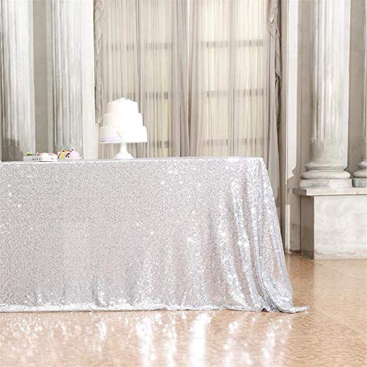 Eternal Beauty Rectangular Sequin Tablecloth Sparkly Sequin Overlay Sparkle Sequin Linens for Wedding Party Decoration (60 x 102-Inch, Silver)