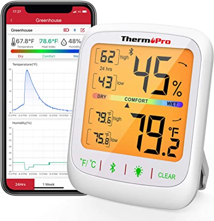 ThermoPro TP59 Wireless Thermometer Hygrometer Bluetooth Indoor Room Thermometer Temperature and Humidity Gauge Monitor