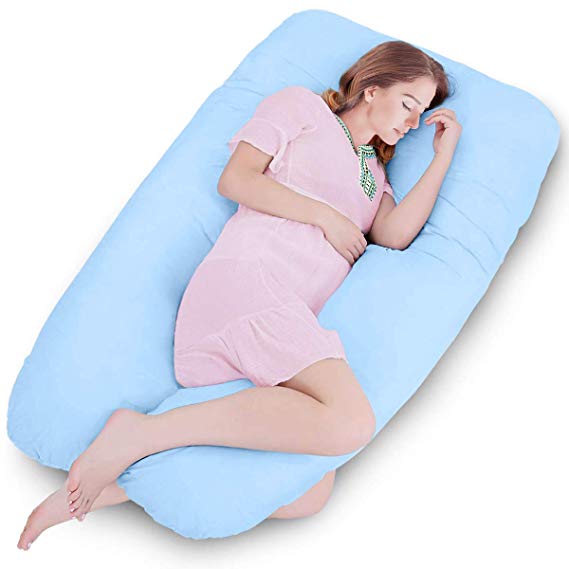 Amagoing 57 inches Pregnancy Pillow, U Shaped Maternity Full Body Pillow for Women with Hip, Leg, Back Pain, Washable Cotton Cover Included (Blue)