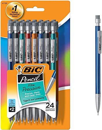 Xtra-Precision Mechanical Pencil, Metallic Barrel, Fine Point (0.5mm), 24-Count, Doesn't Smudge and Erases Cleanly Improved Version (24 Count)