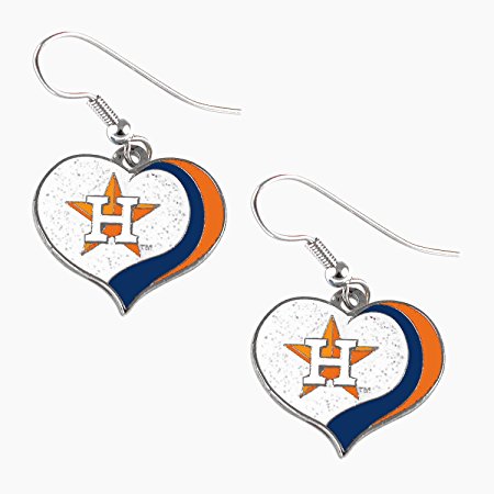 Houston Astros MLB Sports Team Logo Glitter Heart Earring Swirl Charm Set