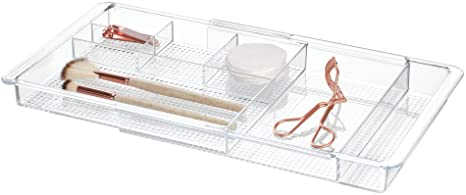 iDesign Clarity Plastic Expandable Drawer Organize for Vanity, Bathroom, Kitchen, Desk, Expands up to 18.5 Inches, Clear