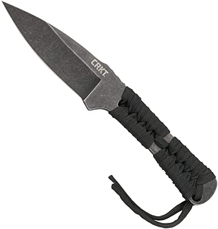 CRKT Utsidihi EDC Knife: Everyday Carry Fixed Blade Spearpoint Knife with Black Stonewash Finish, Cord Wrapped Handle, Sheath 2752