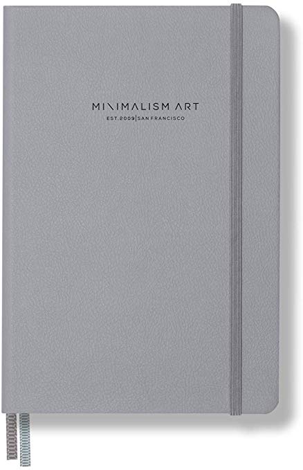 Minimalism Art, Premium Edition Notebook Journal, Pocket B6 4.5 x 6.5 inches, Dotted Grid Page, Hard Cover, 124 Numbered Pages, Gusseted Pocket, Ribbon Bookmark, Ink-Proof Paper 120gsm (Gray)