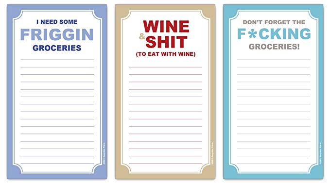 Funny Magnetic Grocery Lists - Wine, Shit, Friggin, Fcking Gag Gift -(3-Pack)